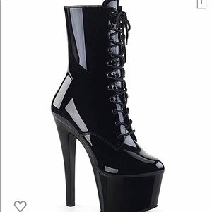 Black patent pleaser boots